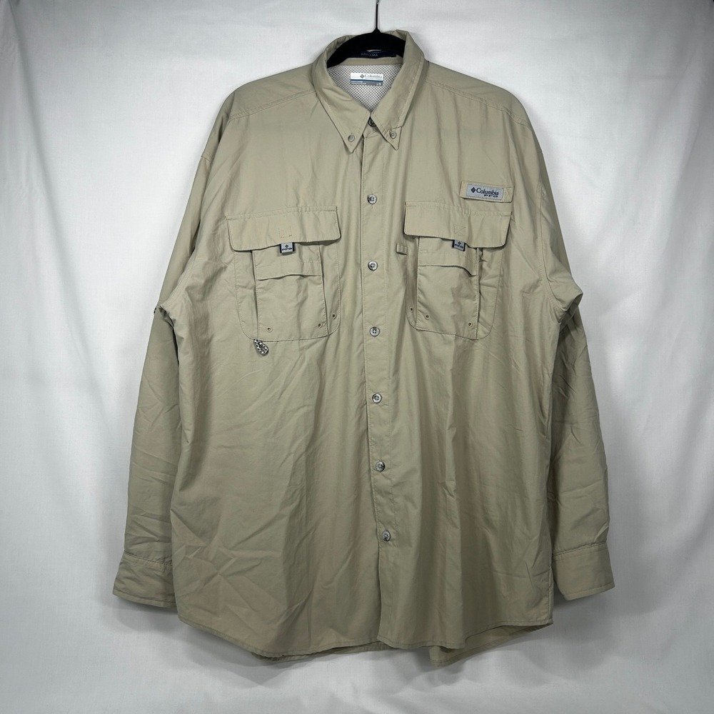 Columbia PFG Bahama Tamiami Long Sleeve Fishing Shirt L/G Tan
